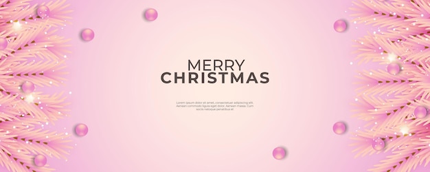 Christmas banner with pink background and pink Christmas ball