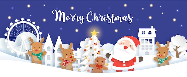 Christmas banner with a Santa Clause and christmas elements.