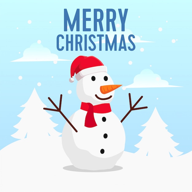 Christmas banner with snowman at landscape