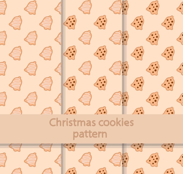 Christmas bell cookies hand drawn patterns collection with different styles. Pattern for gifts