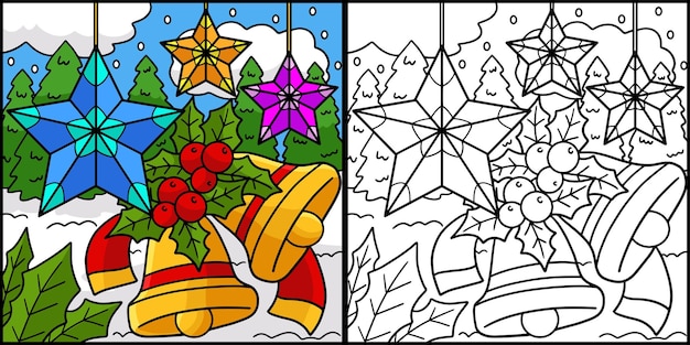 Christmas Bells Coloring Page Colored Illustration