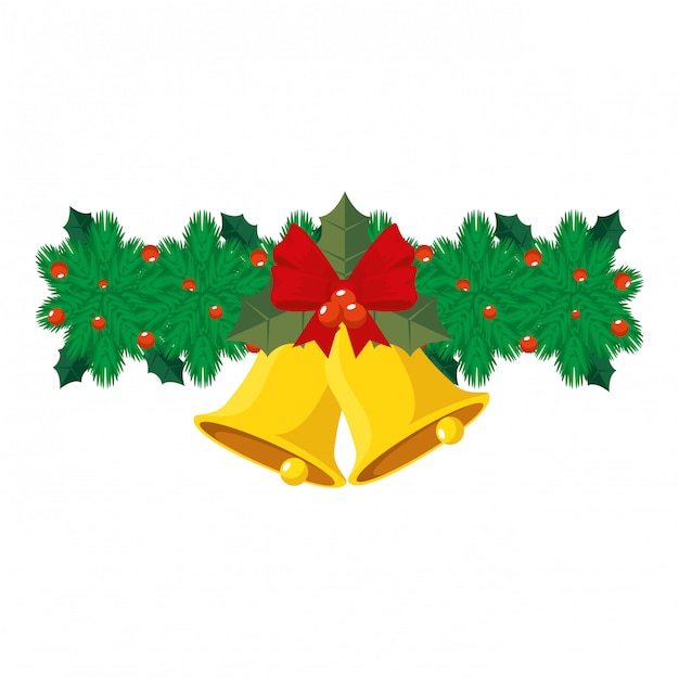 Christmas bells and leafs decorative icon