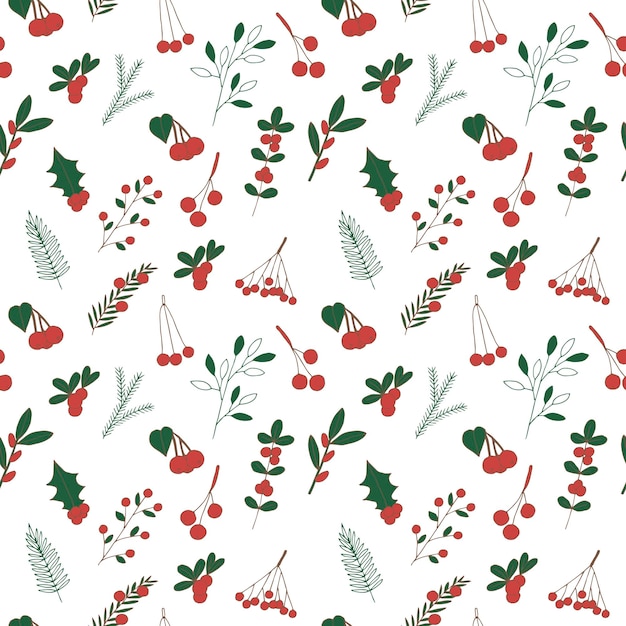 Christmas berries seamless pattern vector illustration hand drawing