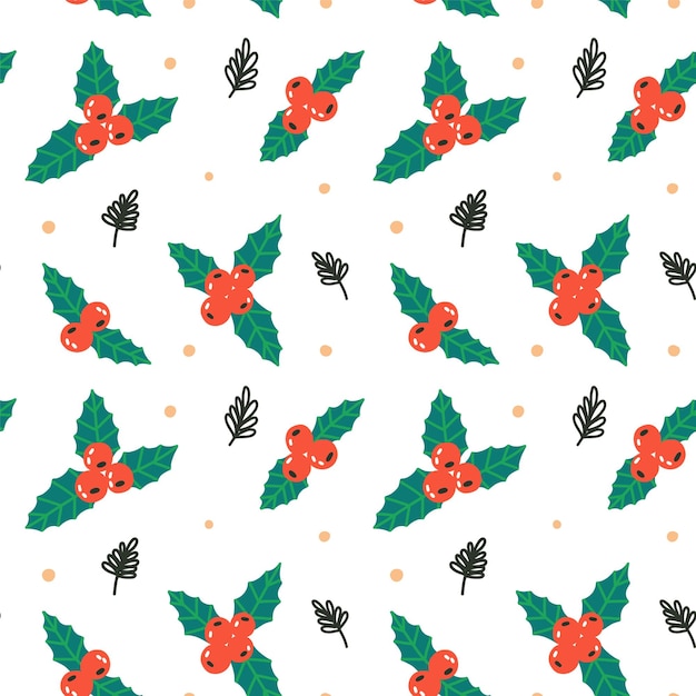 Christmas berry holly pattern background