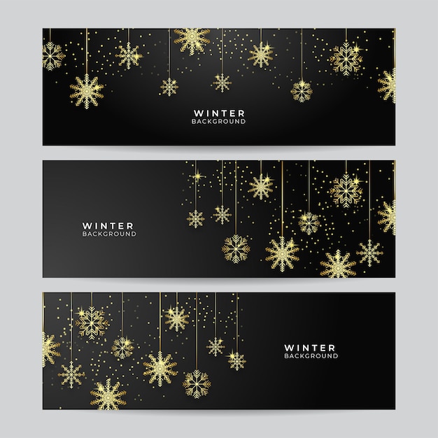 Vector christmas black gold background with snow. christmas banner card with snowflake border vector illustration.