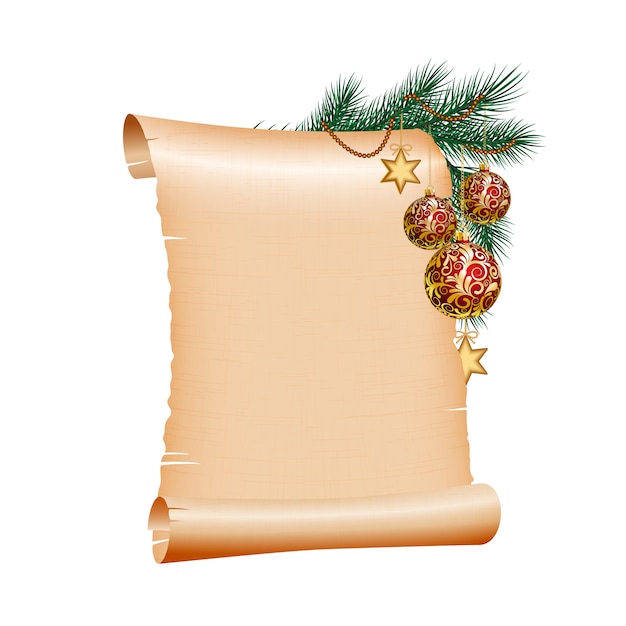 Christmas blank scroll paper on white