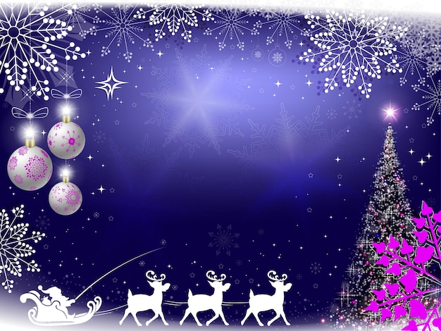 Christmas blue background with Santa Claus on deer