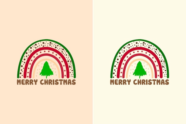 Christmas boho rainbow hand drawn winter holidays clipart vector template for banner poster flyer gr