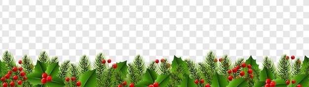 Christmas Border With Fir Tree And Holly Berry Transparent background