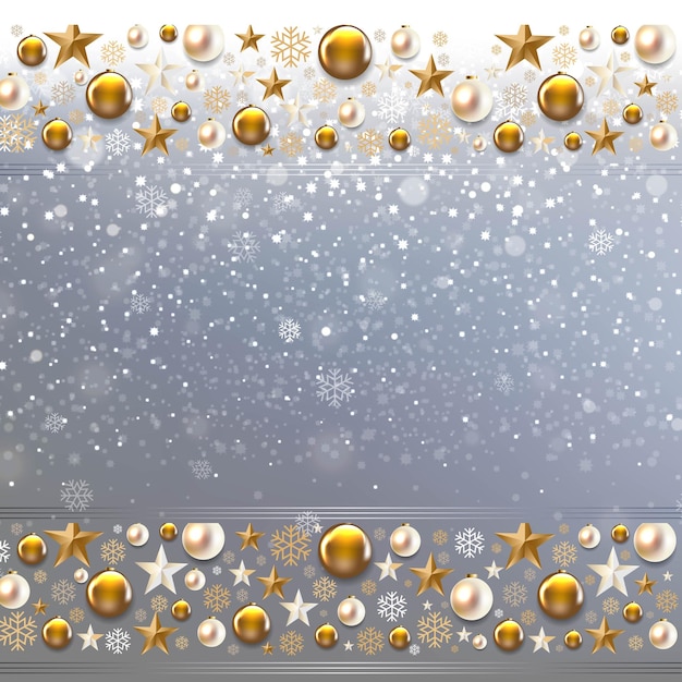 Christmas Border With Golden Christmas Toys And Stars Silver Background