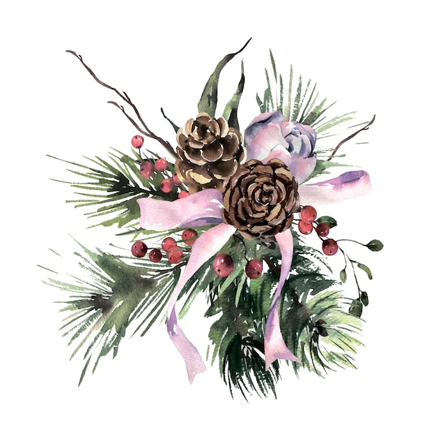 Christmas bouquet with beautiful flower and  leaves