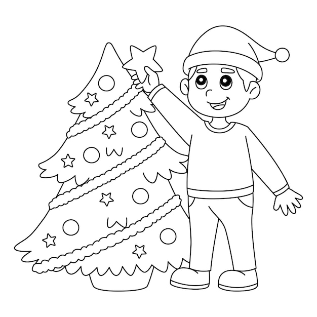 Christmas Boy And Christmas Tree Isolated