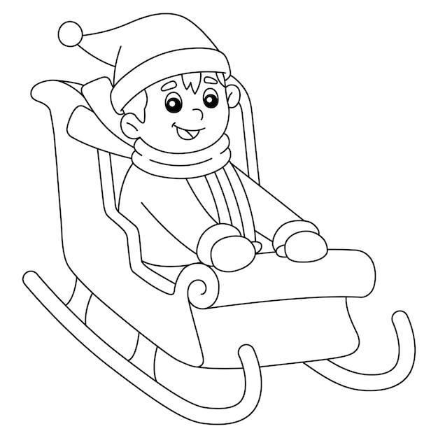 Christmas Boy Riding On Sleigh Isolated Coloring