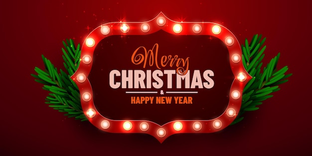 Christmas bright background retro christmas light sign