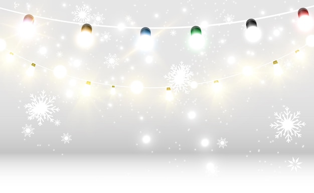 Christmas bright beautiful lights design elements Glowing lights for design of Xmas greeting