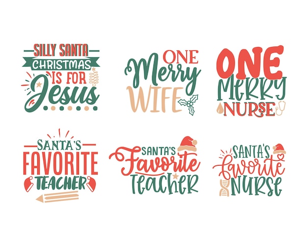 Christmas bundle tshirt quotes sayings and phrase typography handwriting bundle collection vector