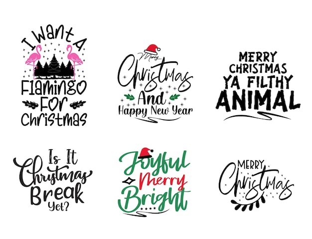 Christmas bundle tshirt quotes sayings and phrase typography handwriting bundle collection vector