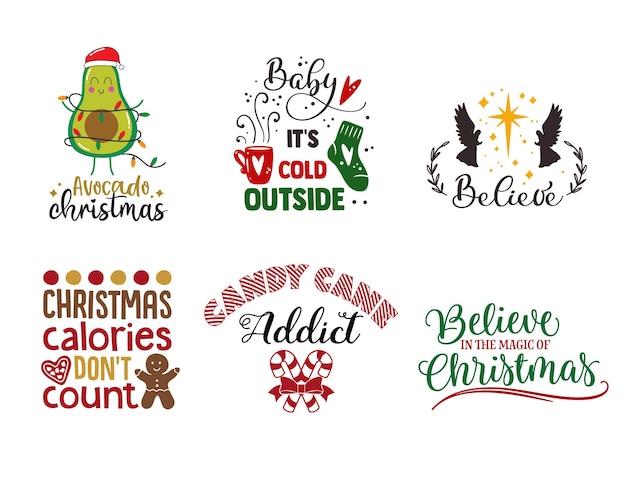 Christmas bundle tshirt quotes sayings and phrase typography handwriting bundle collection vector