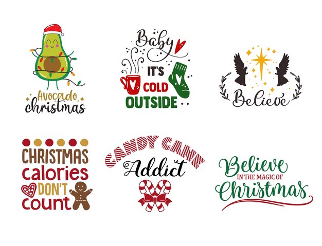 Vector christmas bundle tshirt quotes sayings and phrase typography handwriting bundle collection vector