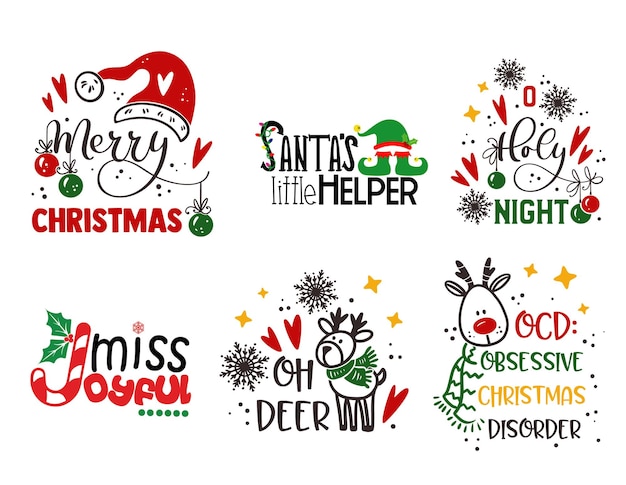 Vector christmas bundle tshirt quotes sayings and phrase typography handwriting bundle collection vector