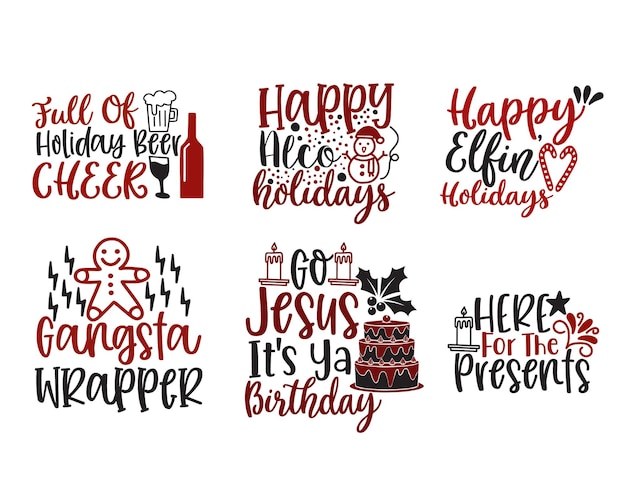 Vector christmas bundle tshirt quotes sayings and phrase typography handwriting bundle collection vector