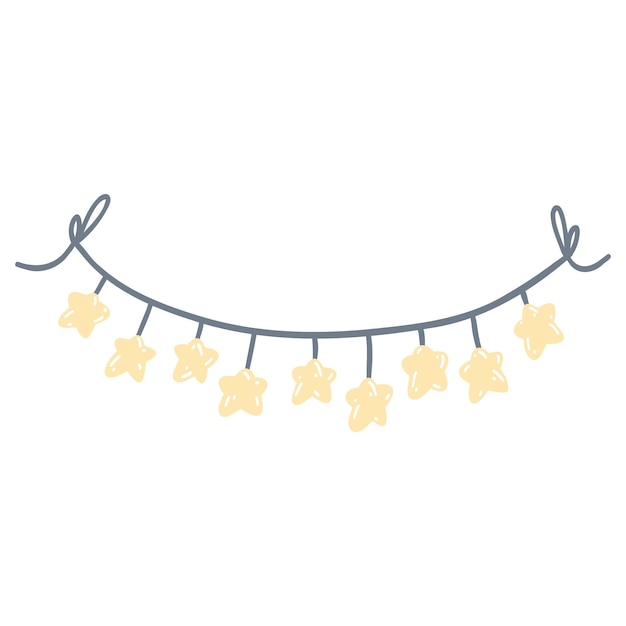 Christmas bunting decoration in cartoon flat style Hand drawn vector illustration of cute festive stars