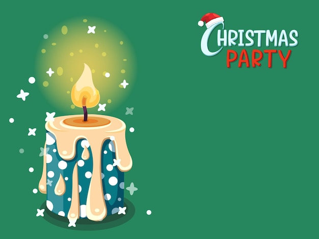 Christmas Burning candle vector with Christmas Party text effects Symbol of happy new year christmas celebration winter Vector card flat design