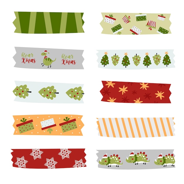 Vector christmas cacti washi tapes collection