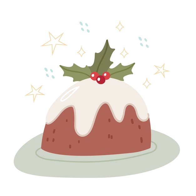 Christmas cake decorated with cranberries. chocolate cake, with white glaze.Holiday food.