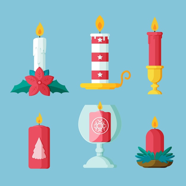 Christmas candle collection in flat design