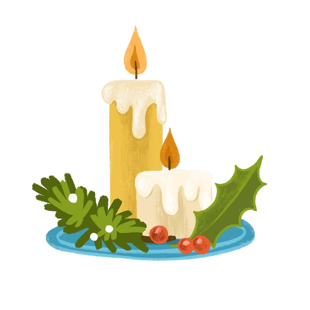 Christmas candle on white isolated background Vector illustration