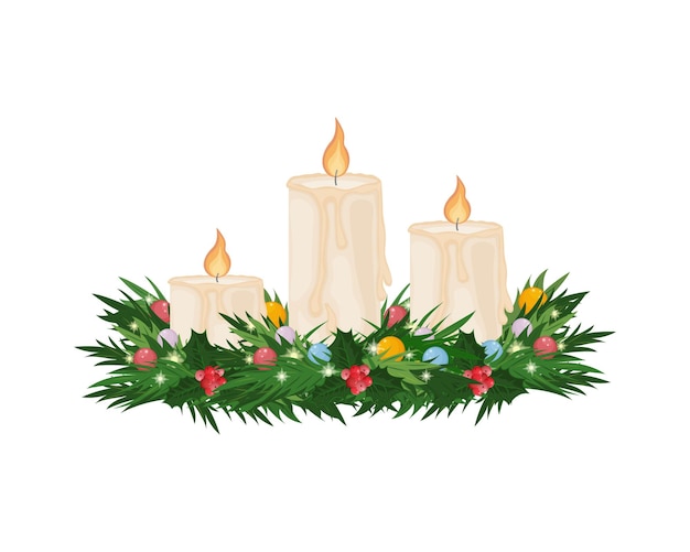 Christmas candles three white candles decorated with christmas wreaths burning new year candles chri