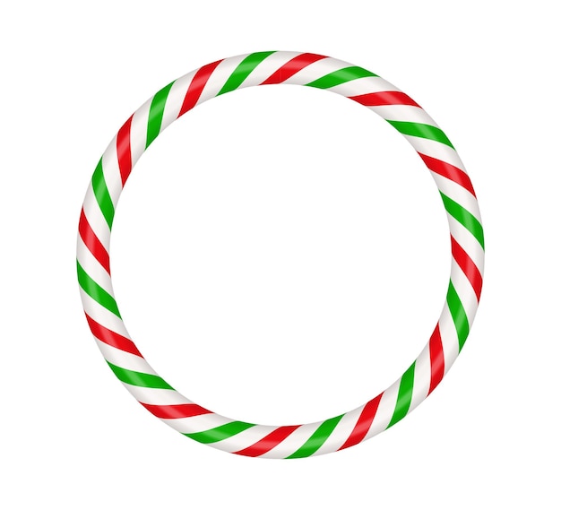 Christmas candy cane circle frame with red and green striped Xmas border with striped candy lollipop