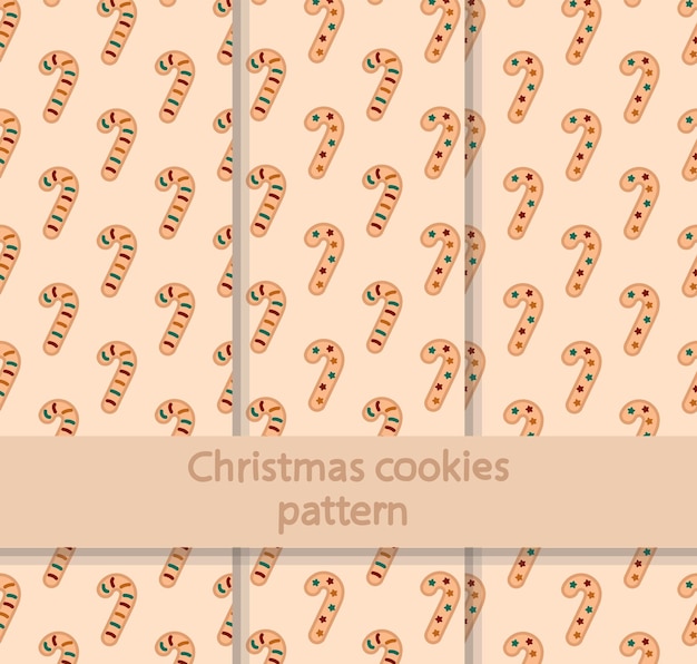 Christmas candy cane cookies hand drawn patterns collection with different styles. Pattern for gifts