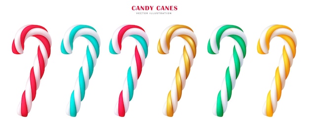 Vector christmas candy cane elements vector set design candy cane lollipop stick in colorful twisted