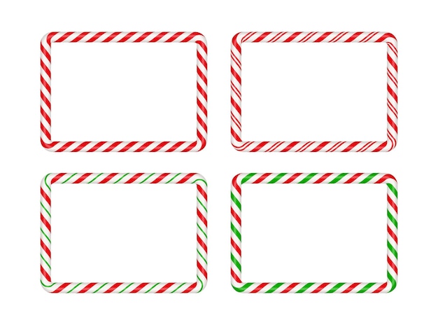 Christmas candy cane rectangle frame with red and green stripe Xmas border with striped candy lollipop pattern Blank christmas and new year template Vector illustration isolated on white background