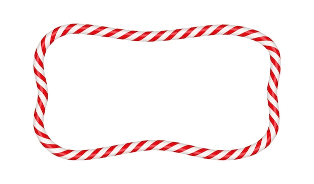 Christmas candy cane rectangle frame with red and white stripe Xmas border with striped candy lollipop pattern Blank christmas and new year template Vector illustration isolated on white background