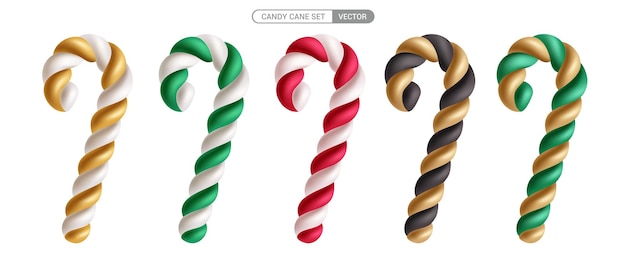 Vector christmas candy cane twisted element vector set design candy cane colorful twirl lollipop elements