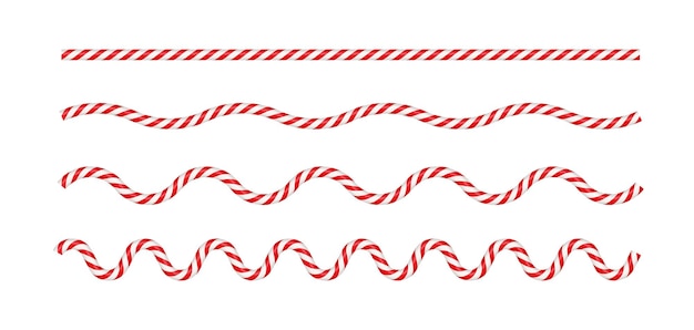 Christmas candy cane wave line with red and white striped Xmas line with striped candy lollipop pattern Christmas and new year element Vector illustration isolated on white background