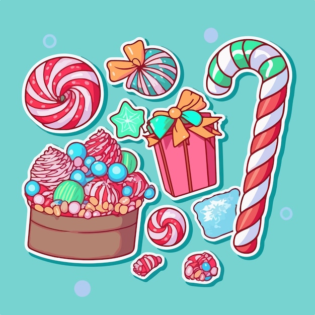 Christmas candy cartoon sticker xmas sweets stickers pack Winter holidays