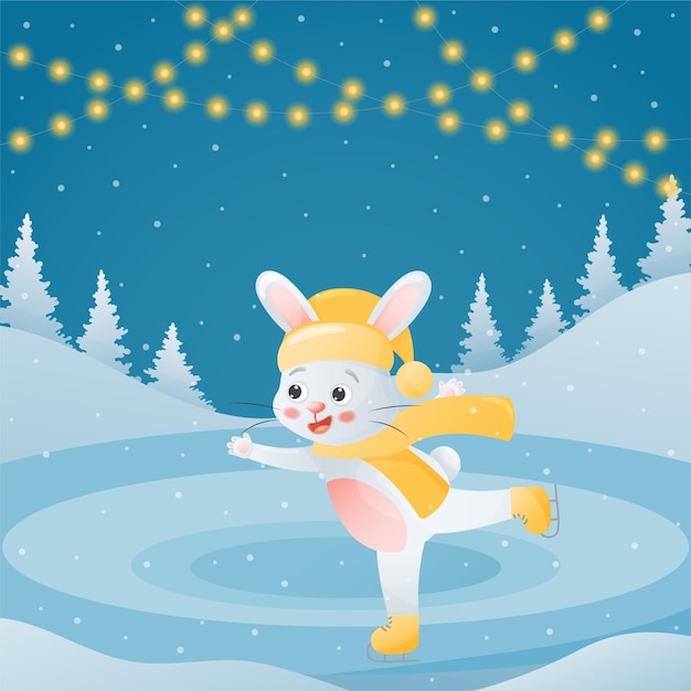 christmas card bunny ice skating