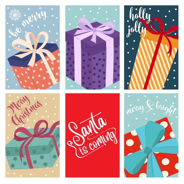 Vector christmas card collection with gift boxes 