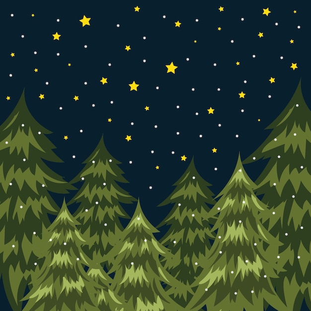 Christmas card. Night winter forest. Christmas trees.
High quality vector image.