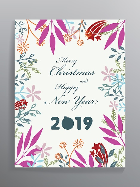 Christmas card template with floral ornament