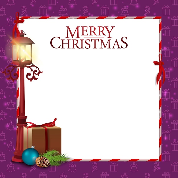 Christmas card template with gifts and old lantern