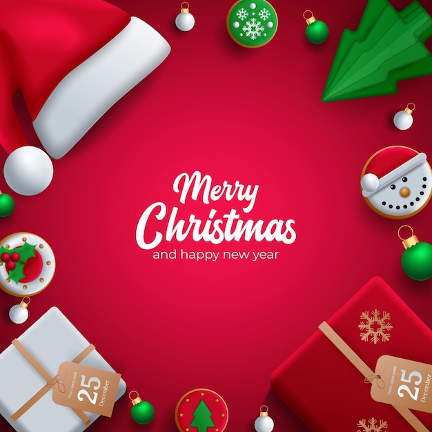 Christmas card vector background colorful elements and ornament in red background Vector illustration