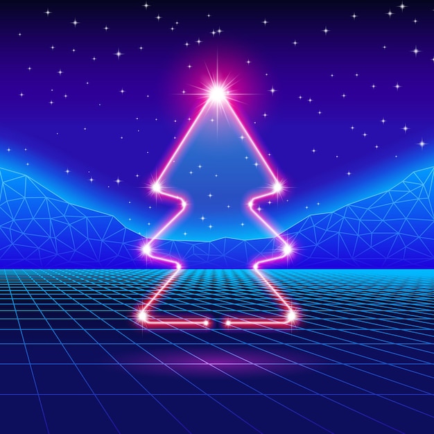 Christmas card with 80s neon tree