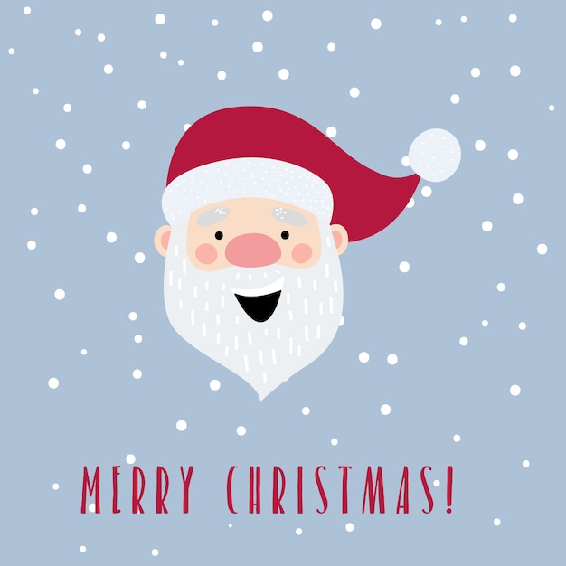 Christmas card with cartoon Santa Claus. 