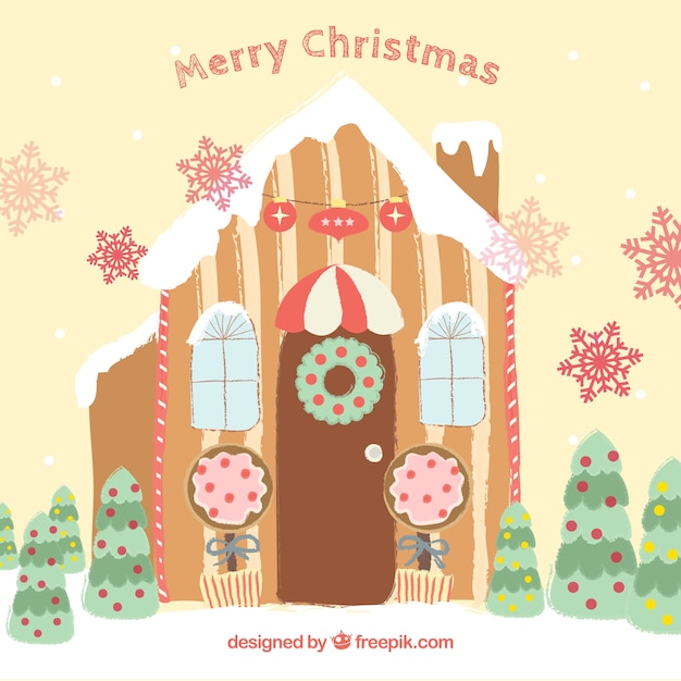 Christmas card with cute gingerbread house