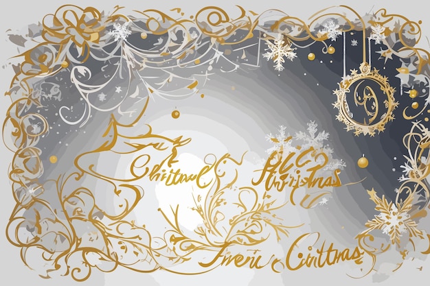 christmas card with a gold and gold decoration and snowflakes on a blue background